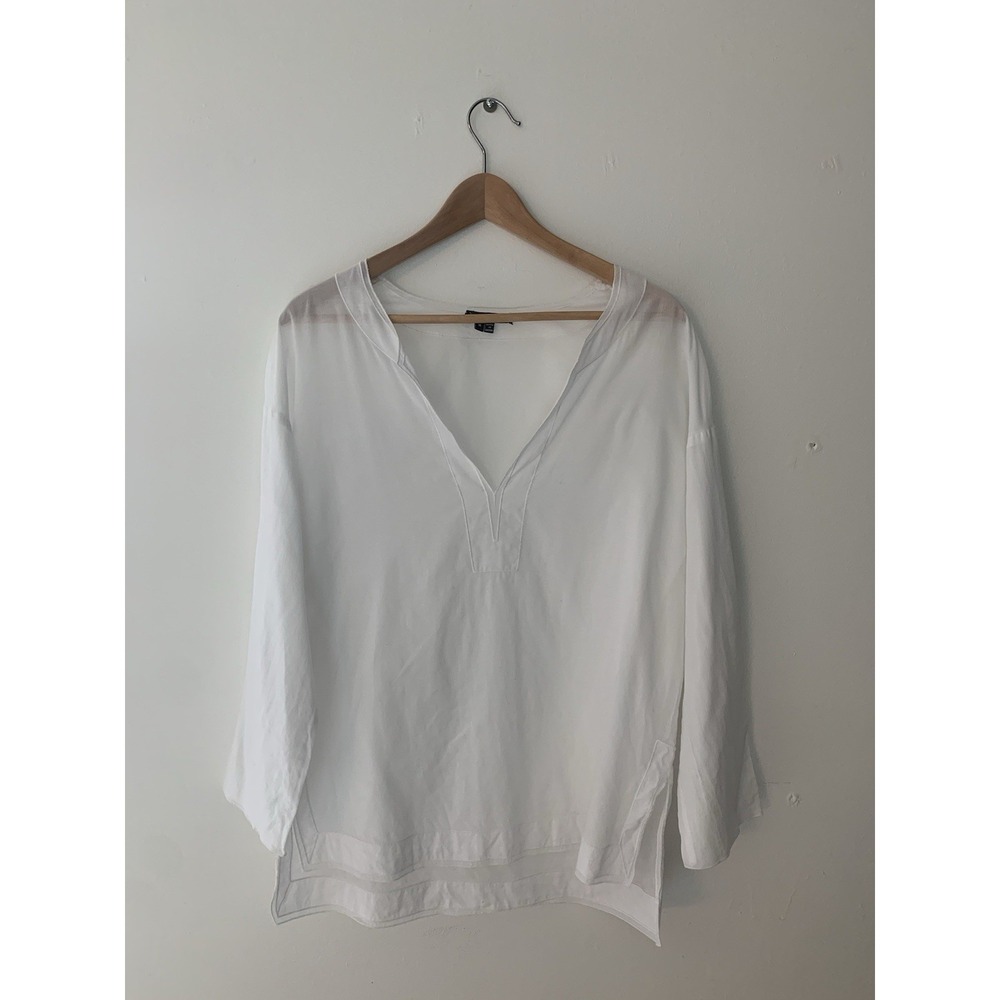Vince 100% Cotton Tunic Sz M White Vneck Resort Airy Vacation Beach Coastal